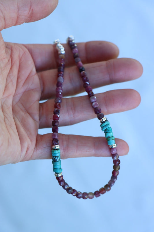 Beaded Necklace (Turquoise/Tourmaine)