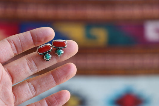Coral + Turquoise Studs