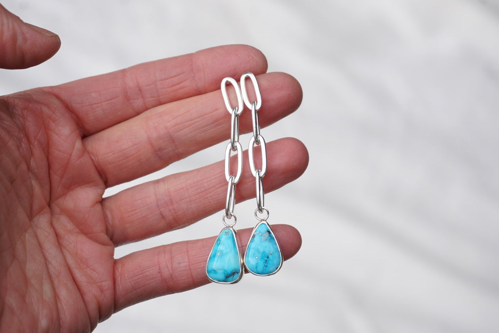 Turquoise Link Stud Earrings (Blue Bird)