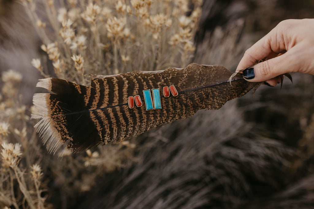 Stud Earrings - Coral + Gold #1