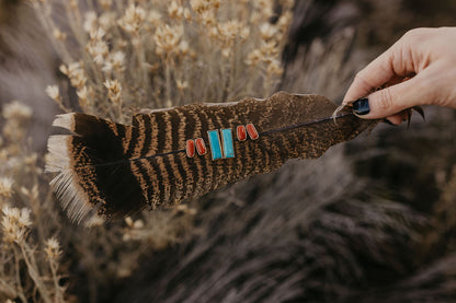 Stud Earrings - Coral + Gold #1