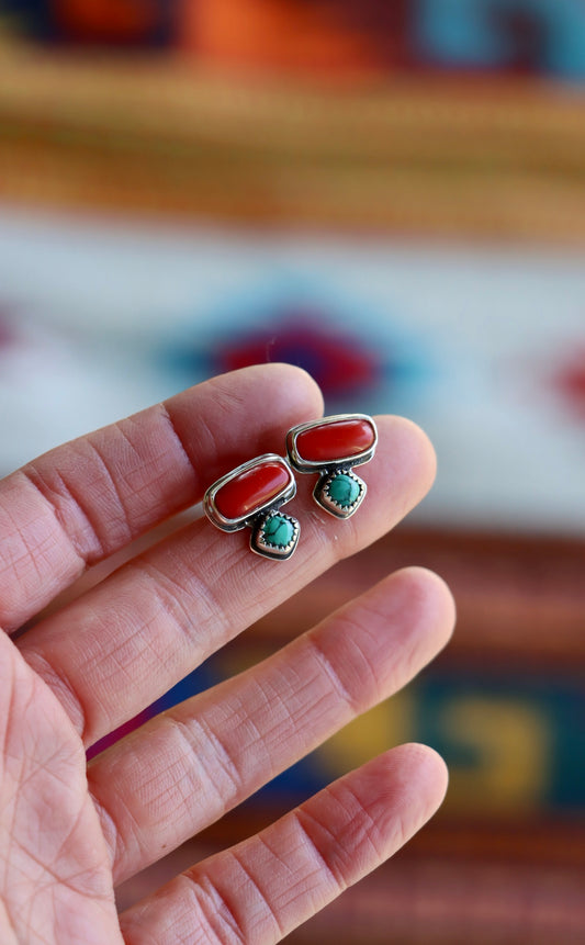Coral + Turquoise Studs
