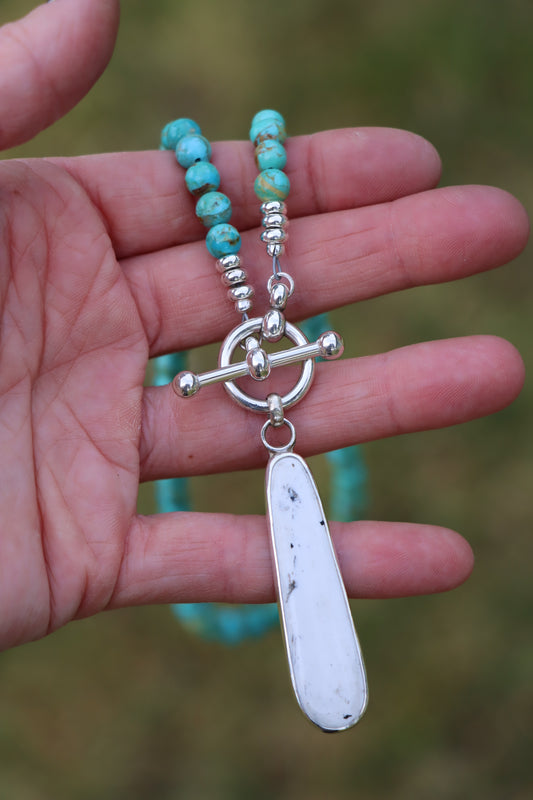 Beaded Necklace (White Buffalo + Turquoise)