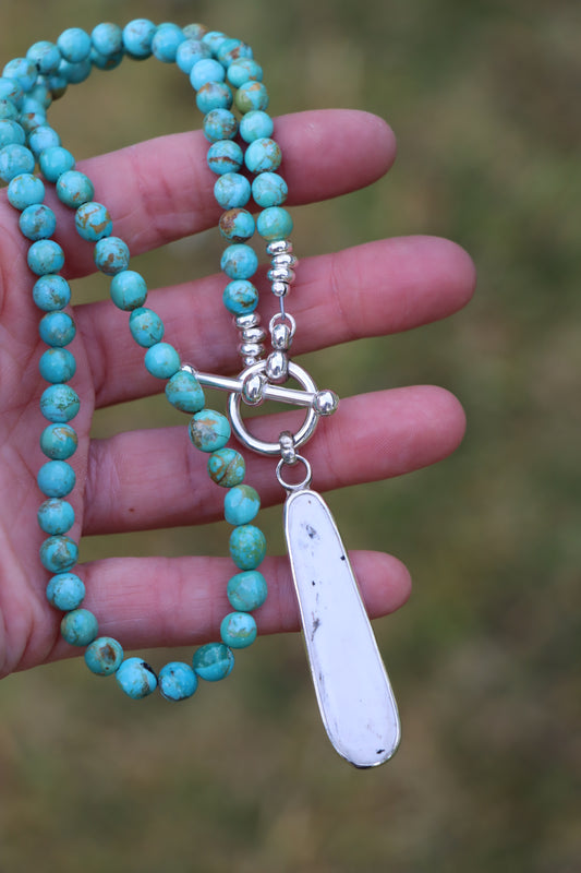 Beaded Necklace (White Buffalo + Turquoise)
