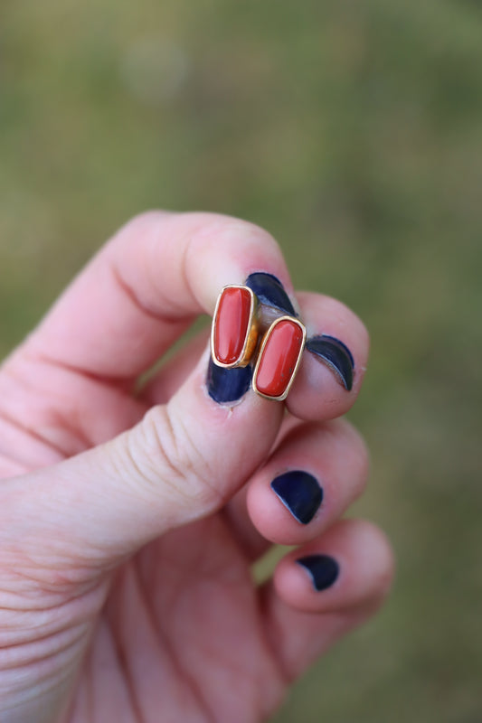 Stud Earrings - Coral + Gold #1