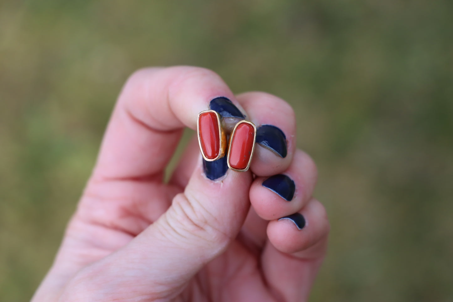 Stud Earrings - Coral + Gold #1