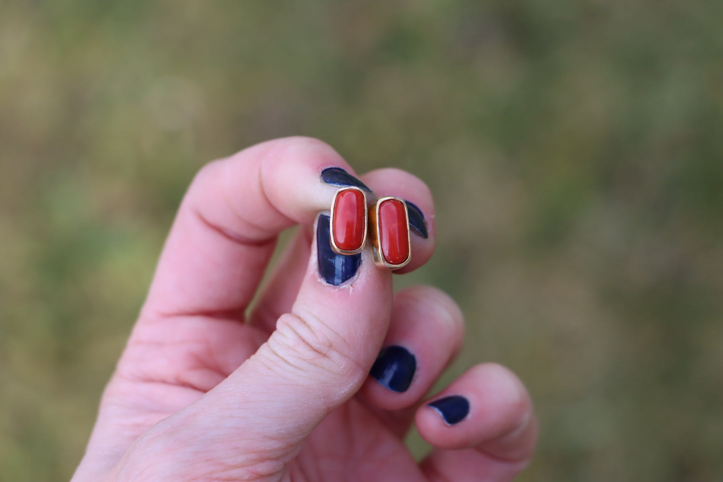 Stud Earrings - Coral + Gold #2
