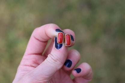 Stud Earrings - Coral + Gold #2