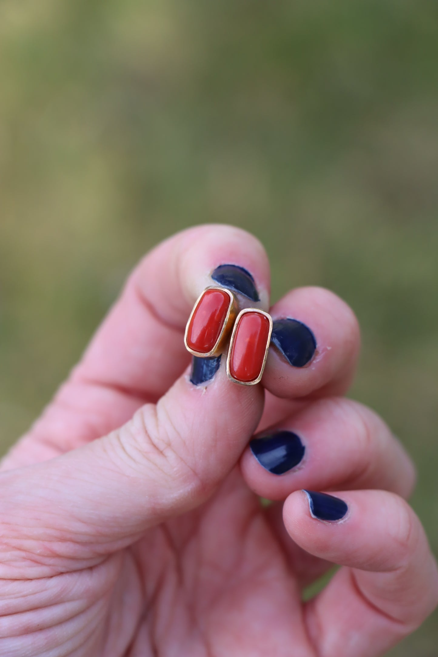 Stud Earrings - Coral + Gold #2