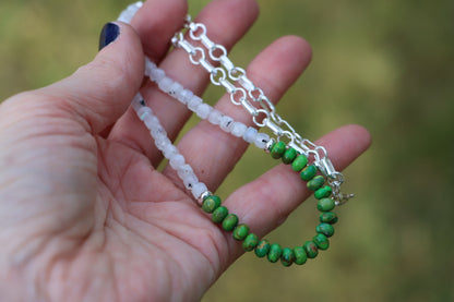 Beaded Necklace (Moonstone + Mohave Green)