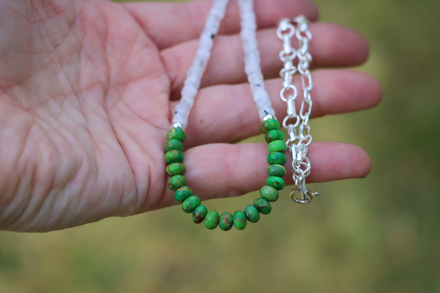 Beaded Necklace (Moonstone + Mohave Green)