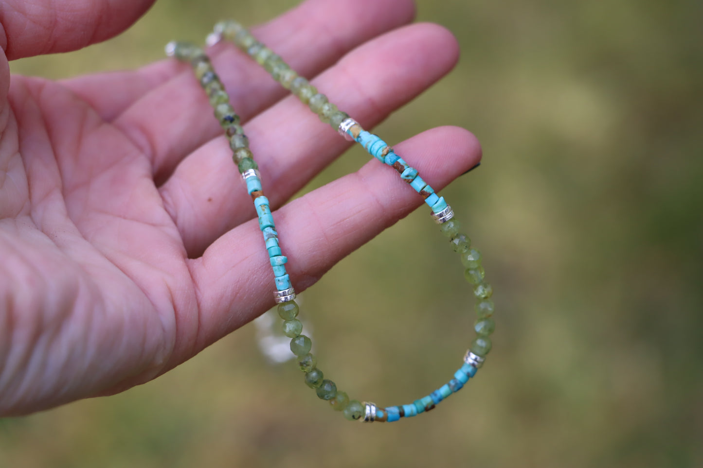 Beaded Necklace (Peridot + Turquoise)