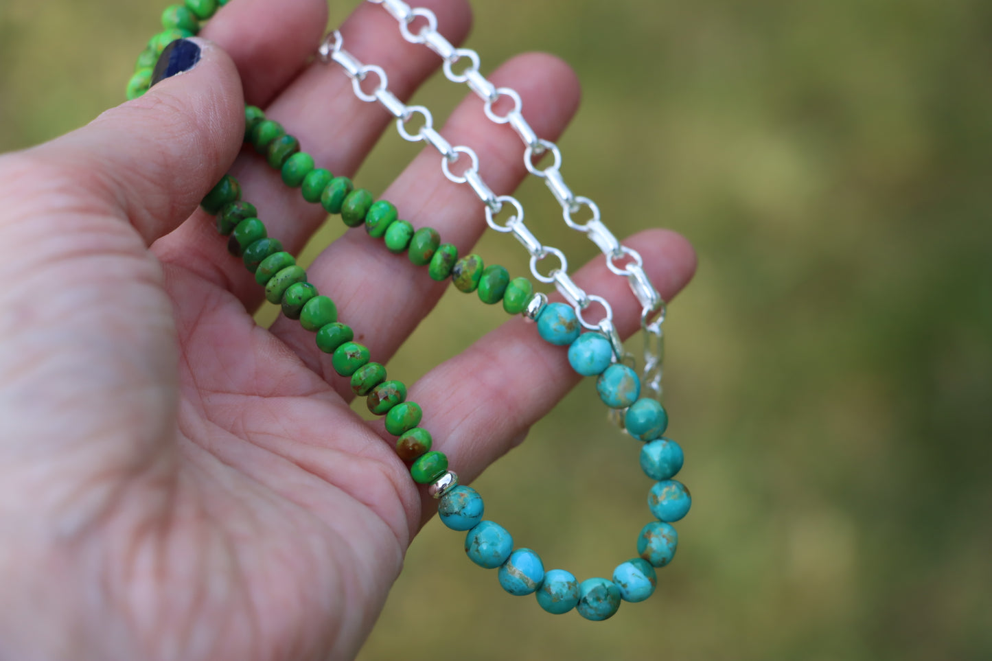 Beaded Necklace (Turquoise + Mohave Green)