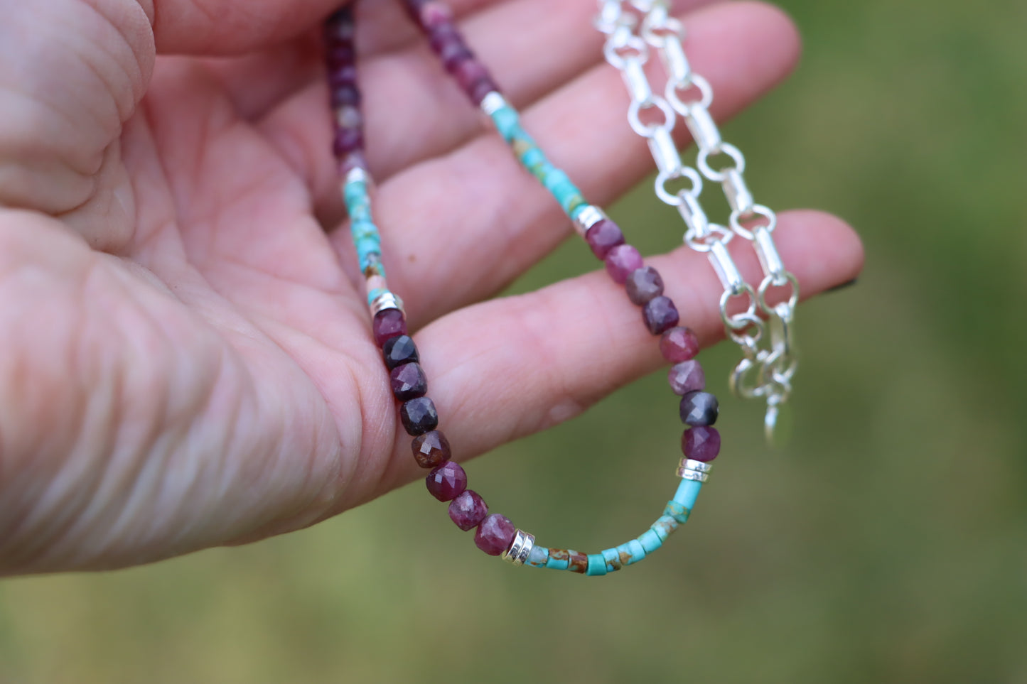 Beaded Necklace (Tourmaline + Turquoise)