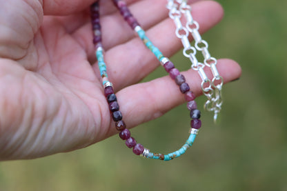 Beaded Necklace (Tourmaline + Turquoise)