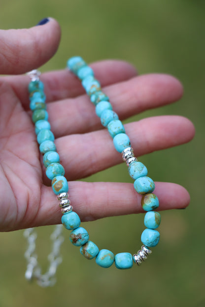 Beaded Necklace (Turquoise +Silver)