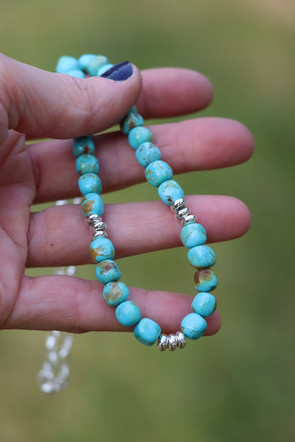 Beaded Necklace (Turquoise +Silver)