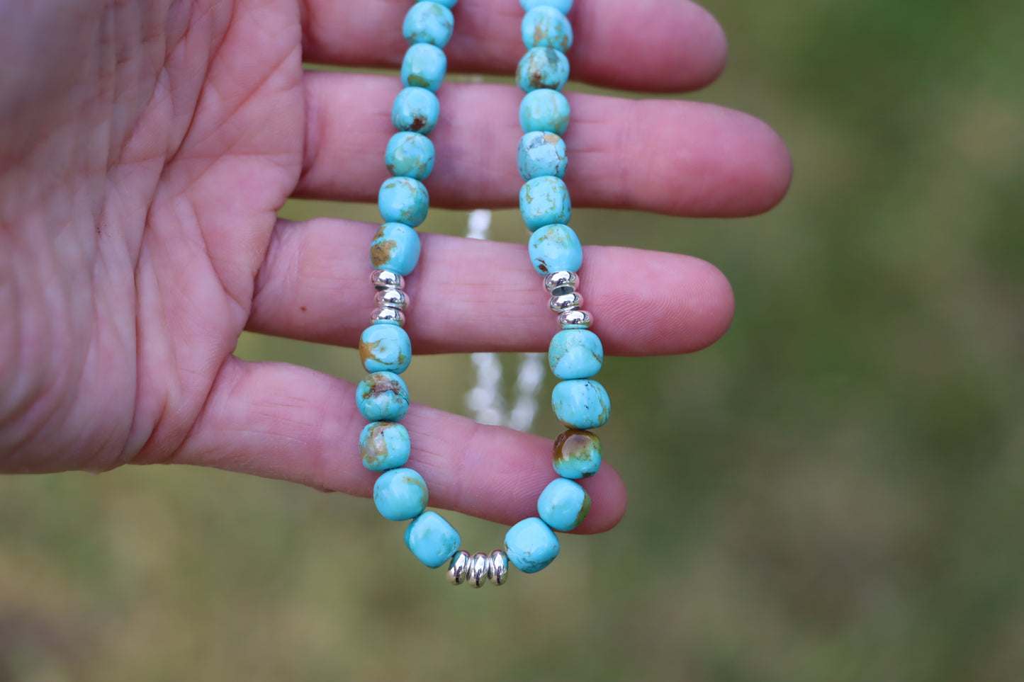 Beaded Necklace (Turquoise +Silver)