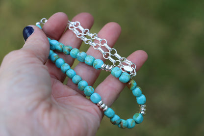 Beaded Necklace (Turquoise +Silver)