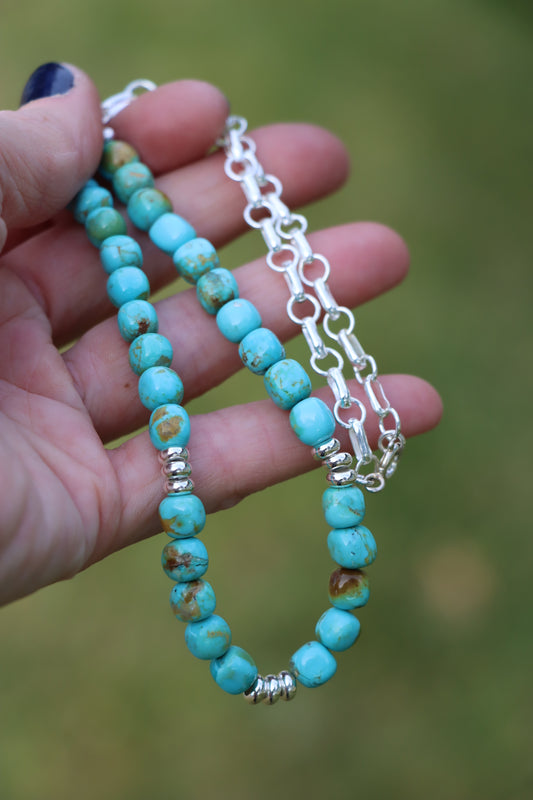Beaded Necklace (Turquoise +Silver)