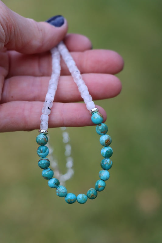 Beaded Necklace (Moonstone + Turquoise)