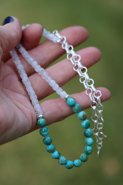 Beaded Necklace (Moonstone + Turquoise)