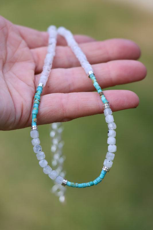 Beaded Necklace (Moonstone + Turquoise)