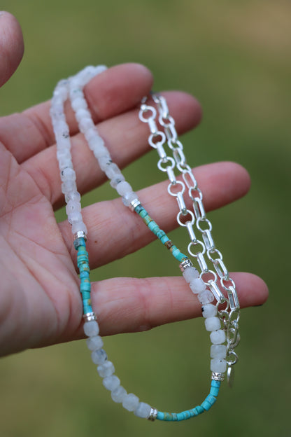Beaded Necklace (Moonstone + Turquoise)