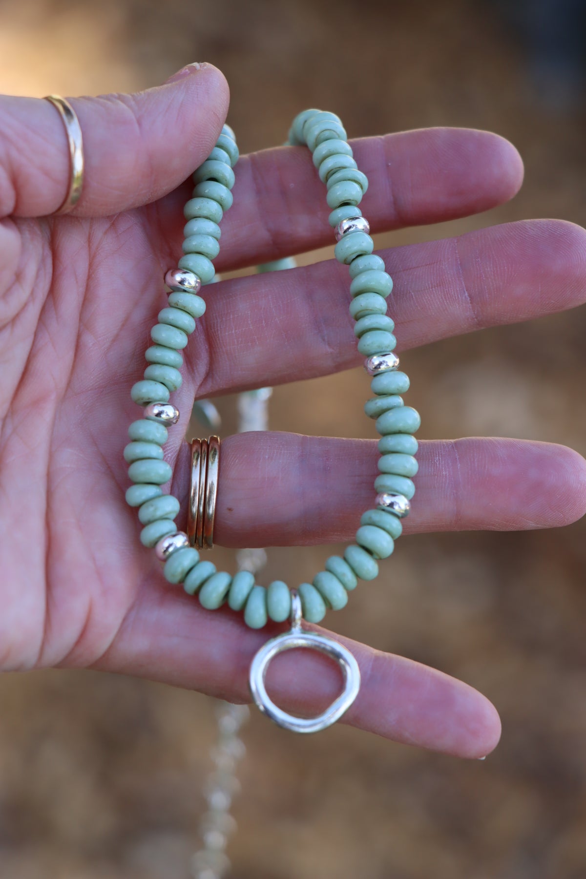 Mosaic Charm Necklace - Pastel Green Glass Beads