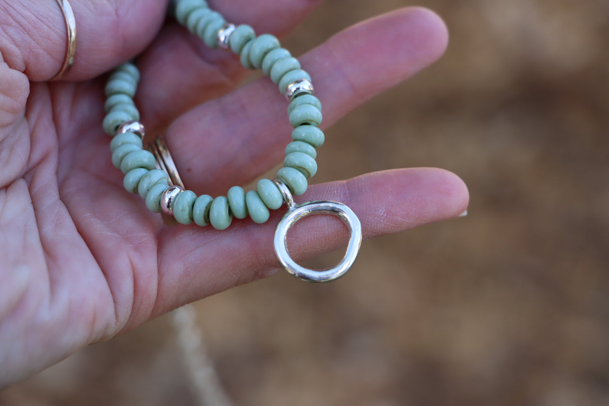 Mosaic Charm Necklace - Pastel Green Glass Beads