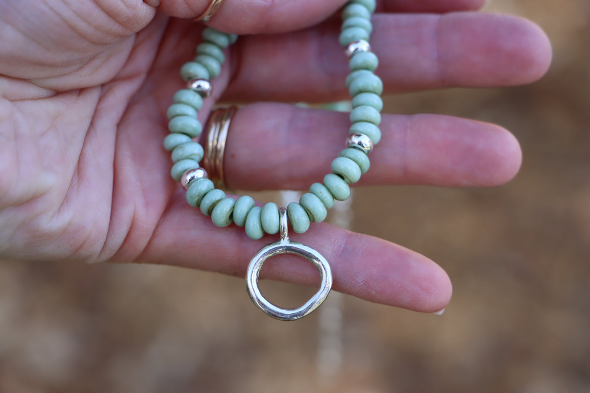 Mosaic Charm Necklace - Pastel Green Glass Beads