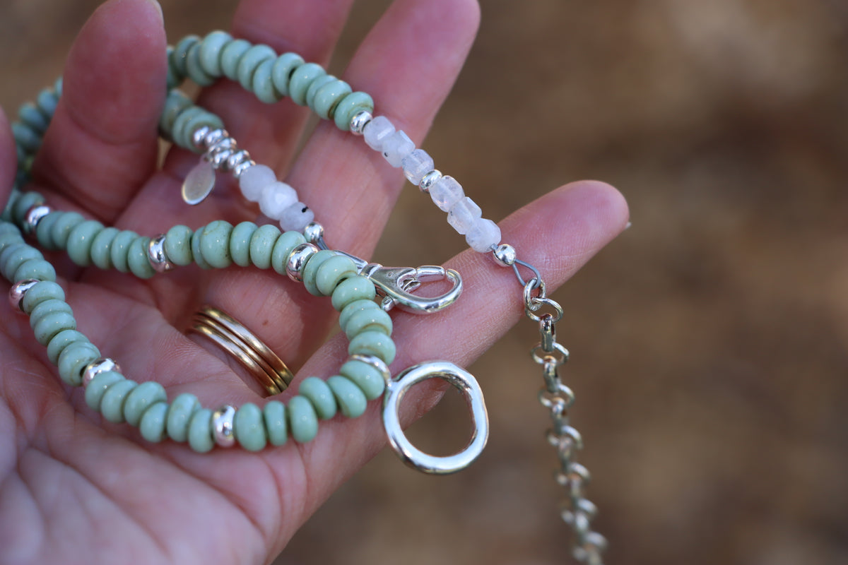 Mosaic Charm Necklace - Pastel Green Glass Beads