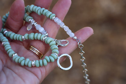 Mosaic Charm Necklace - Pastel Green Glass Beads