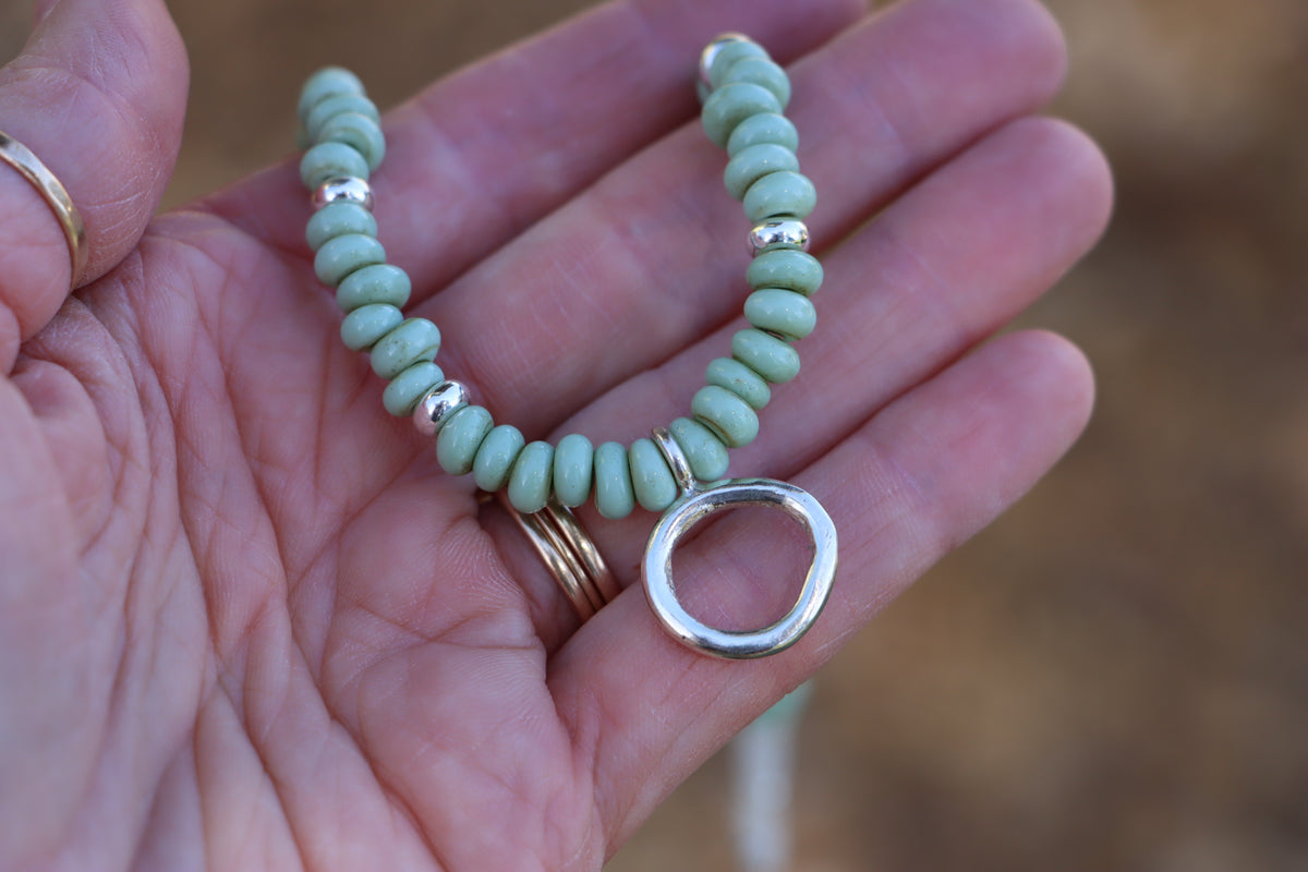 Mosaic Charm Necklace - Pastel Green Glass Beads