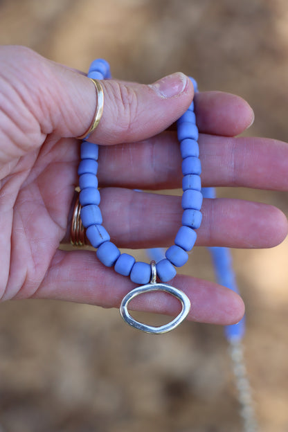 Mosaic Charm Necklace - Blue Glass Beads
