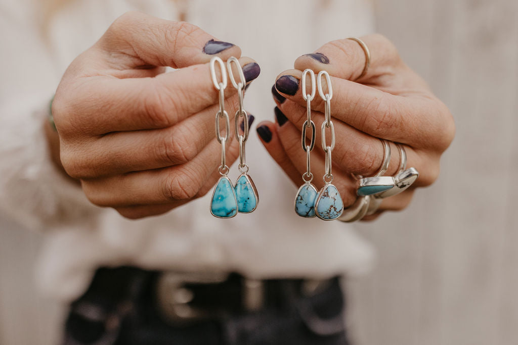 Turquoise Link Stud Earrings (Blue Bird)