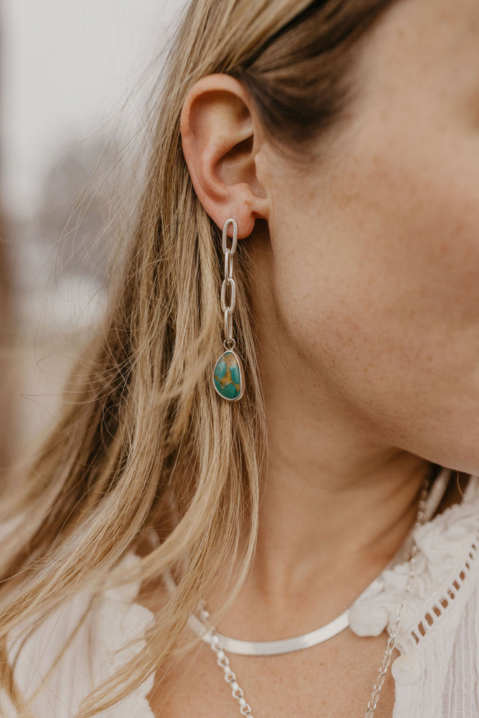 Turquoise Link Stud Earrings (Golden Hill)