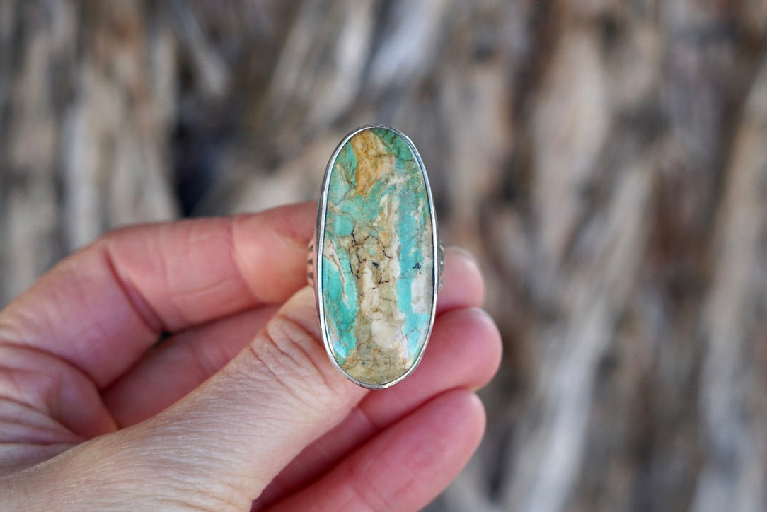 Sterling Silver & Royston Ribbon Turquoise Ring (Size 8)