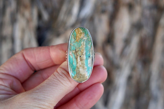 Sterling Silver & Royston Ribbon Turquoise Ring (Size 8)