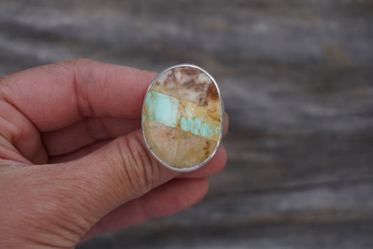 Sterling Silver & Royston Ribbon Turquoise Ring (Size 7.5)