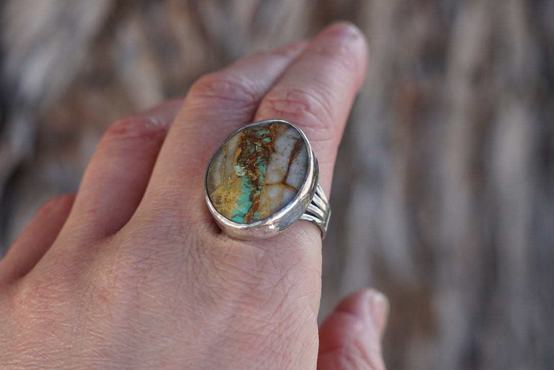 Sterling Silver & Royston Ribbon Turquoise Ring (Size 8)