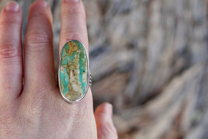 Sterling Silver & Royston Ribbon Turquoise Ring (Size 8)
