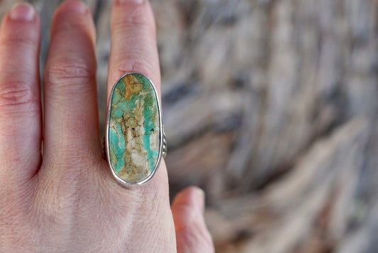 Sterling Silver & Royston Ribbon Turquoise Ring (Size 8)