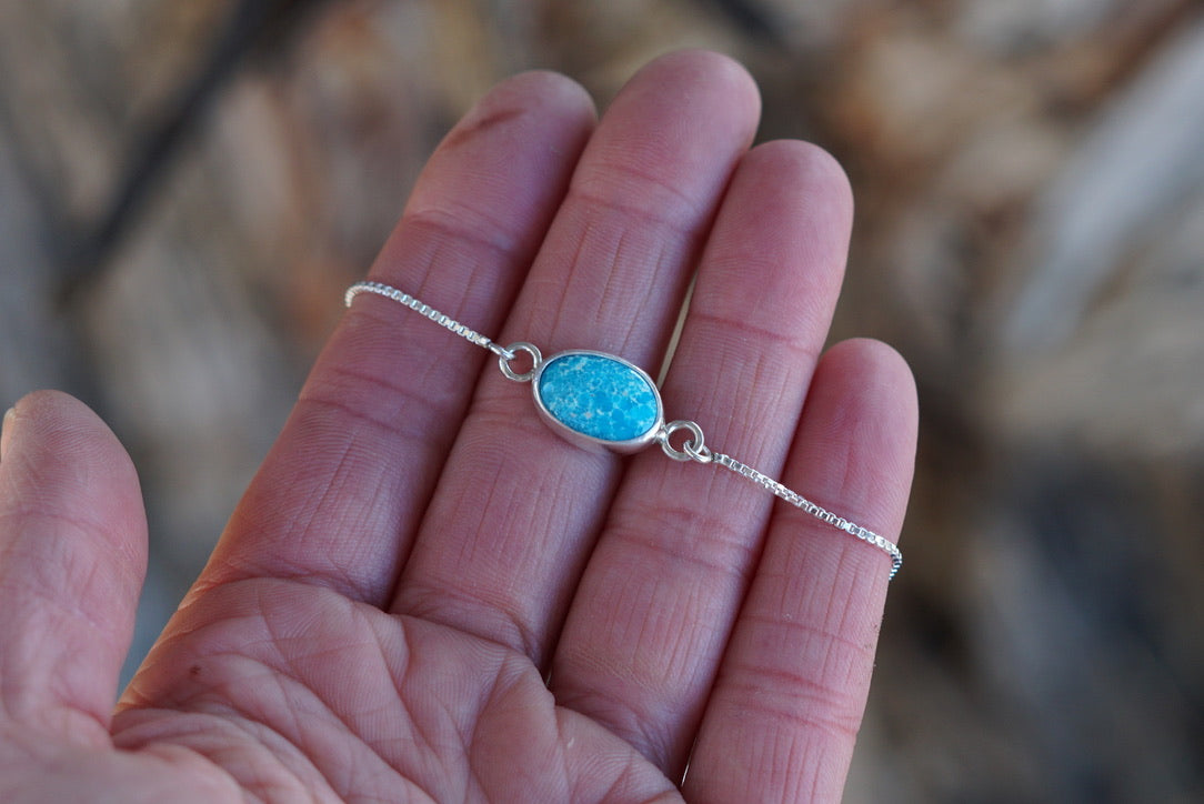 Box Chain Adjustable Bracelet (Turquoise Mountain)