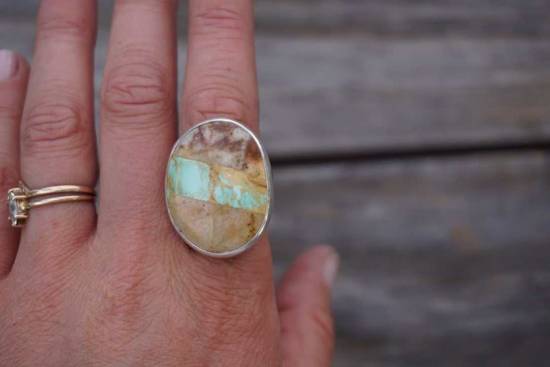 Sterling Silver & Royston Ribbon Turquoise Ring (Size 7.5)
