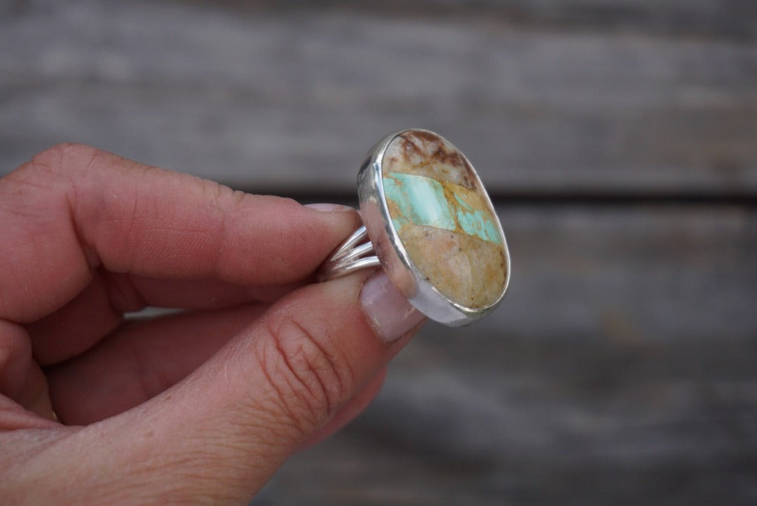 Sterling Silver & Royston Ribbon Turquoise Ring (Size 7.5)