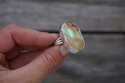 Sterling Silver & Royston Ribbon Turquoise Ring (Size 7.5)