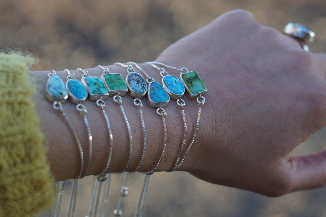 Box Chain Adjustable Bracelet (Turquoise Mountain)