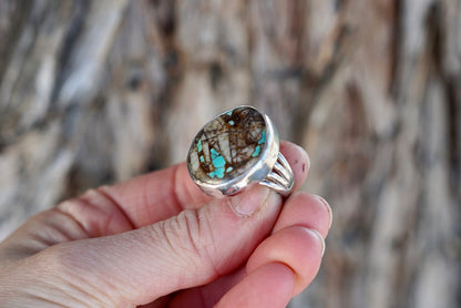 Sterling Silver & Royston Ribbon Turquoise Ring (Size 6.5)