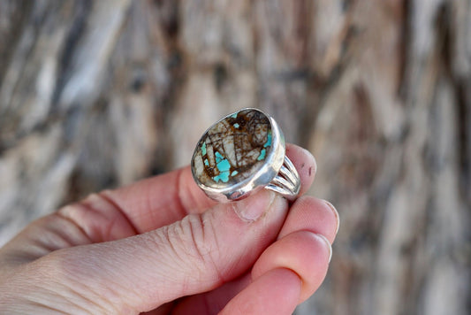 Sterling Silver & Royston Ribbon Turquoise Ring (Size 6.5)